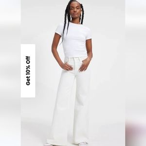 NWOT Good American Good Waist Palazzo White Denim Jeans Size 30